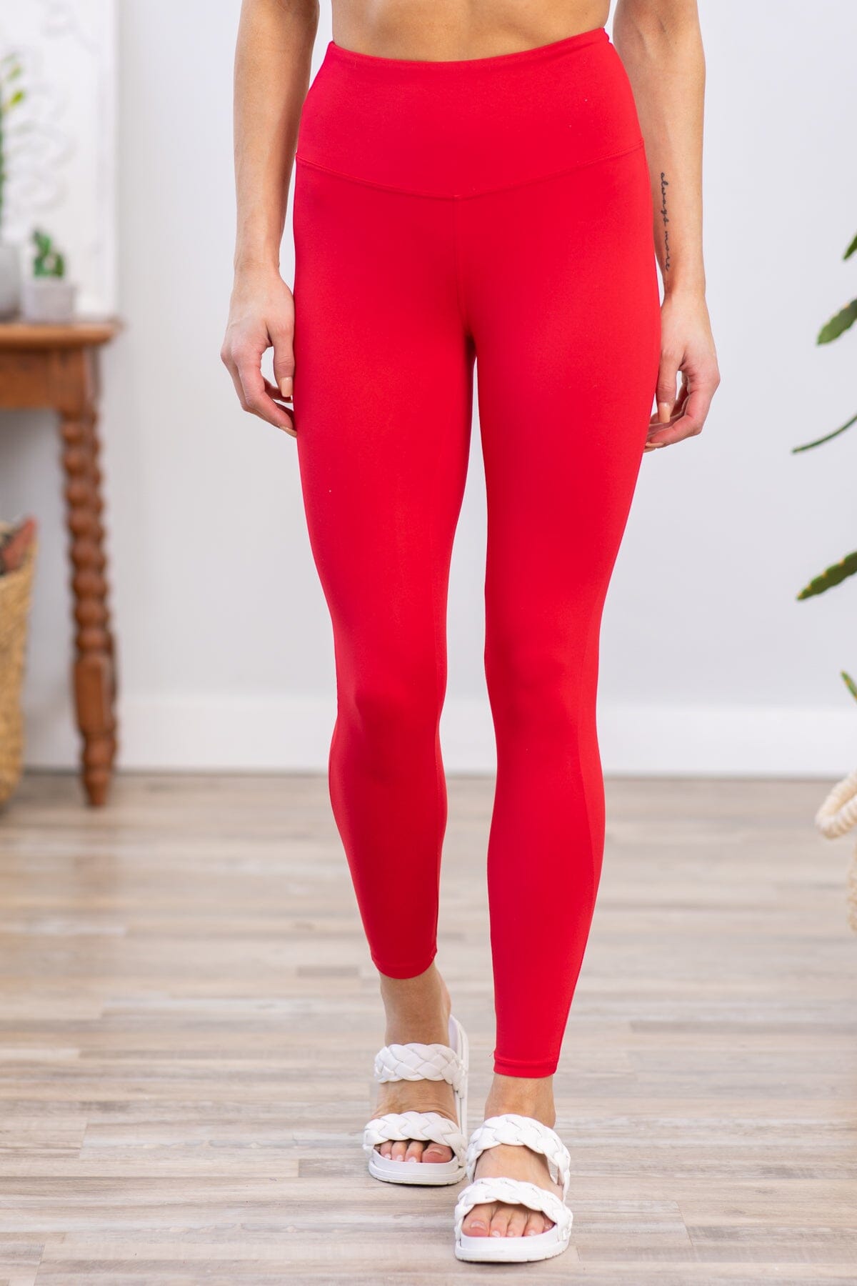 Red Wide Waistband Leggings - Filly Flair