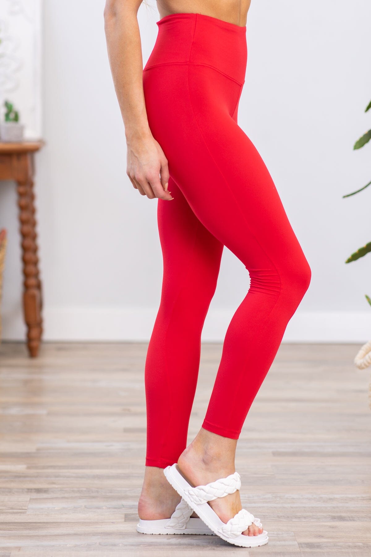 Red Wide Waistband Leggings - Filly Flair