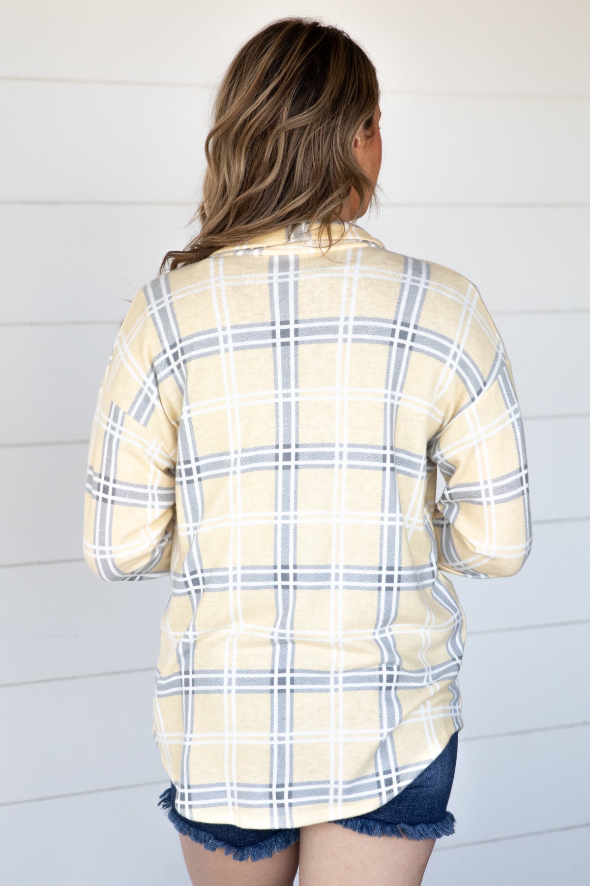 Yellow and Grey Plaid Knit Button Up Top - Filly Flair