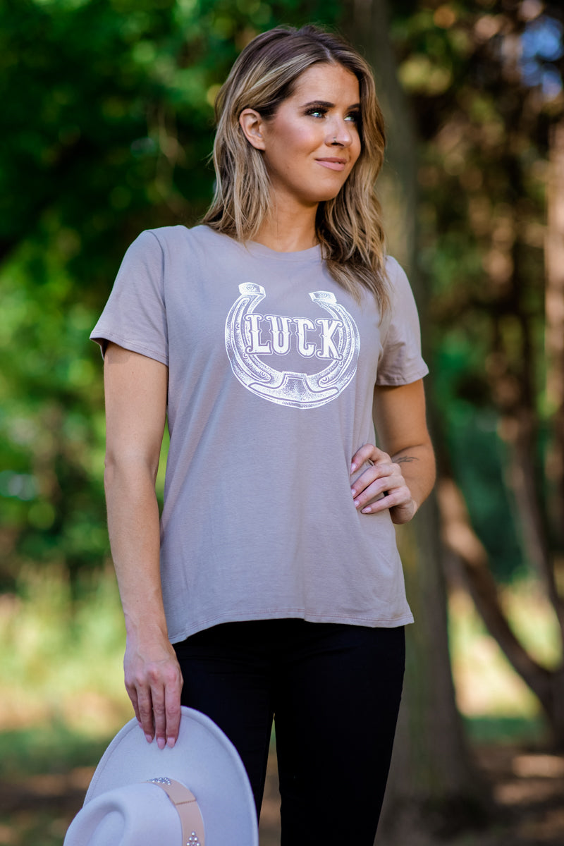 Tan Lucky Horseshoe Graphic Tee - Filly Flair