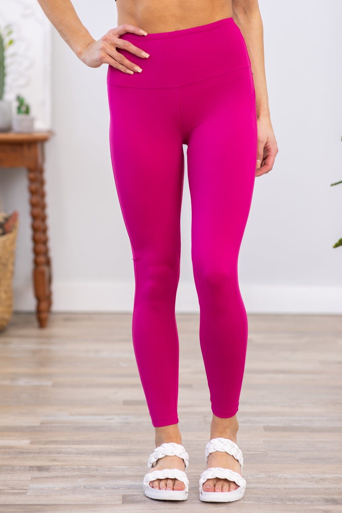 Hot Pink Wide Waistband Leggings - Filly Flair