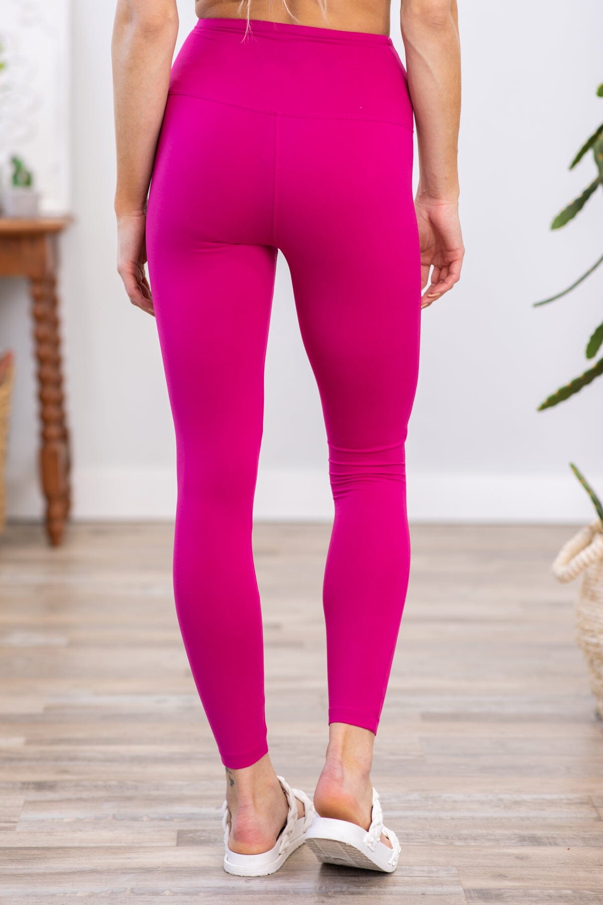 Hot Pink Wide Waistband Leggings - Filly Flair