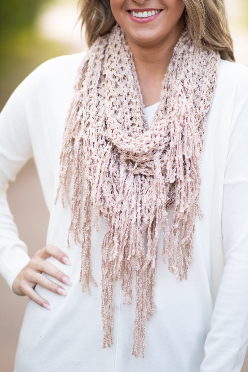 Tan Fisher Net Fringe Infinity Scarf - Filly Flair