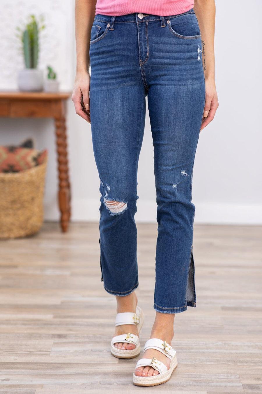 Rewash High Rise Slim Straight Jeans With Slit - Filly Flair