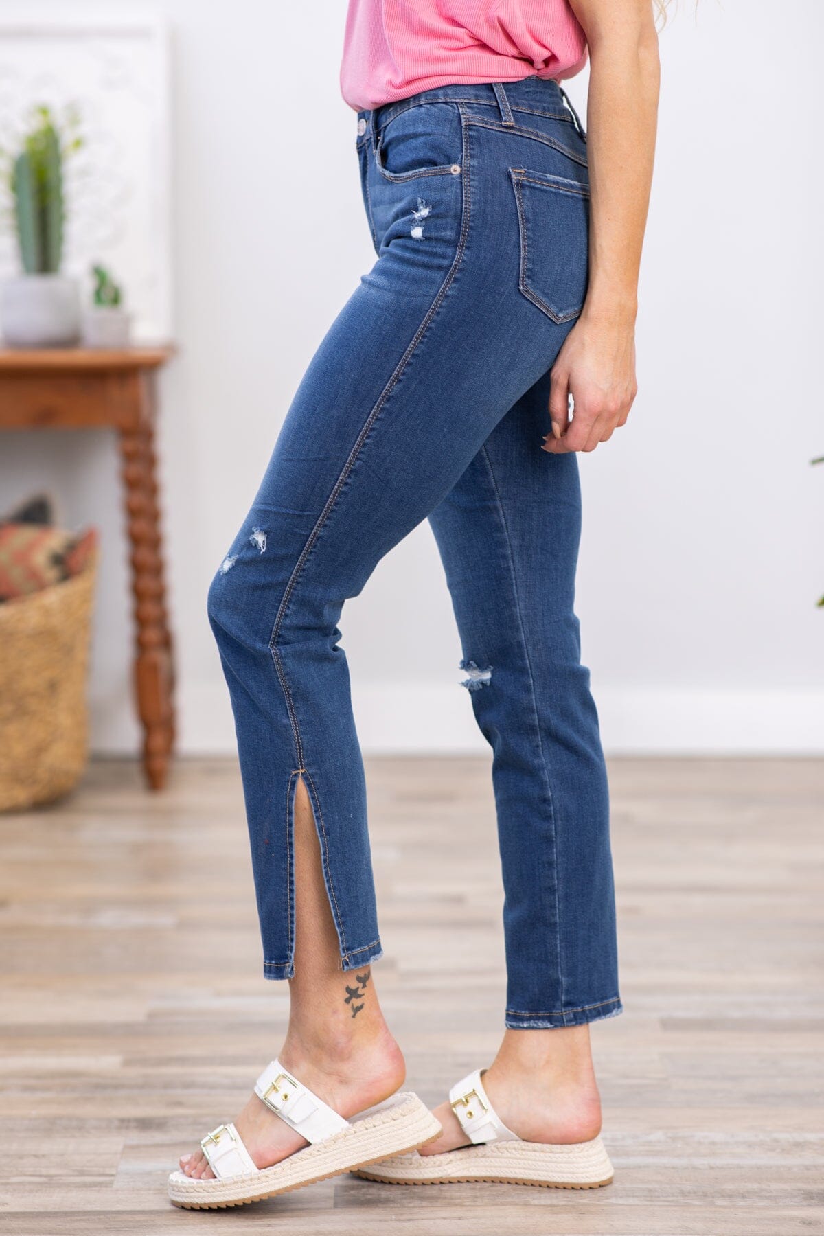 Rewash High Rise Slim Straight Jeans With Slit - Filly Flair