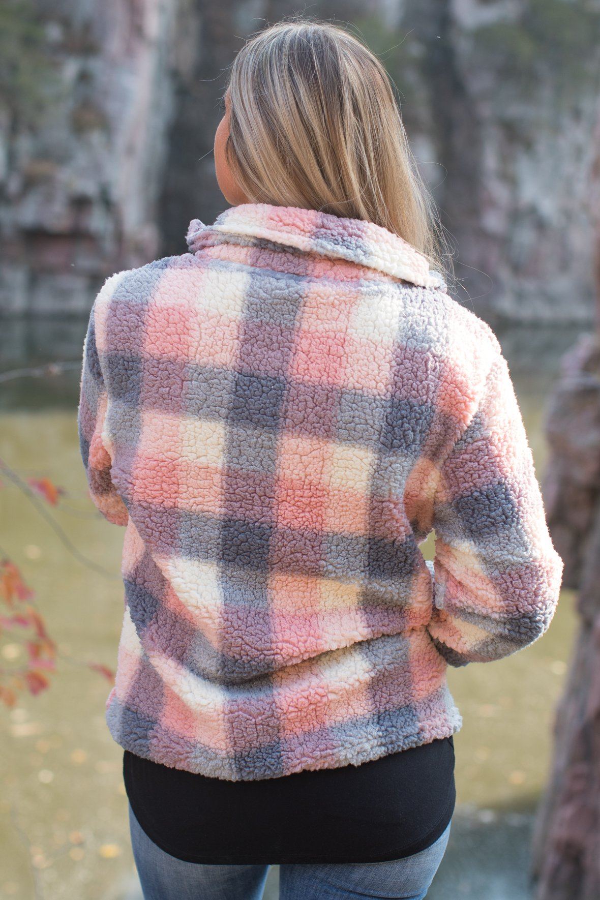 Cozy Living Plaid Zip Up in Pink - Filly Flair
