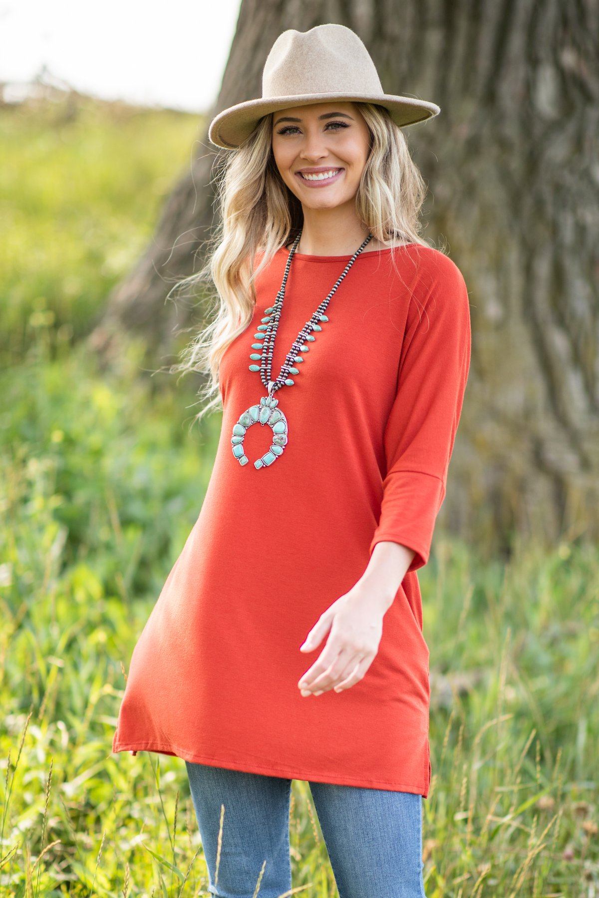 Rust Dolman Sleeve Tunic with Pockets - Filly Flair