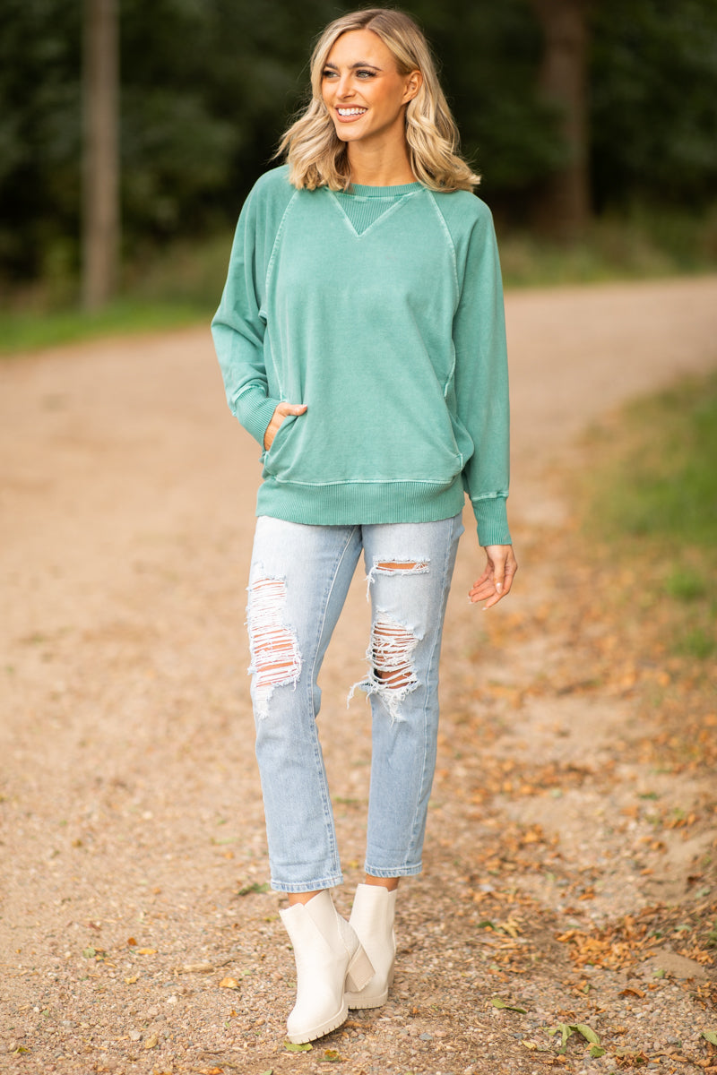 Turquoise Pigment Dyed Sweatshirt - Filly Flair