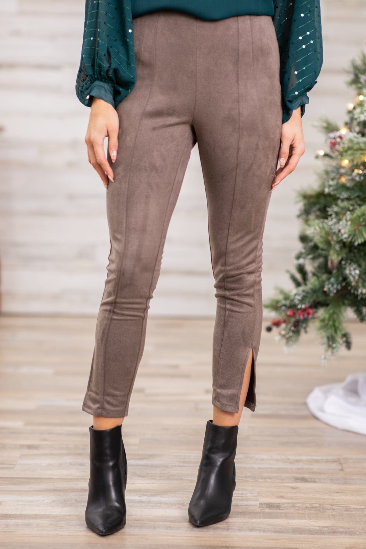 Taupe Faux Suede Side Zip Pants - Filly Flair