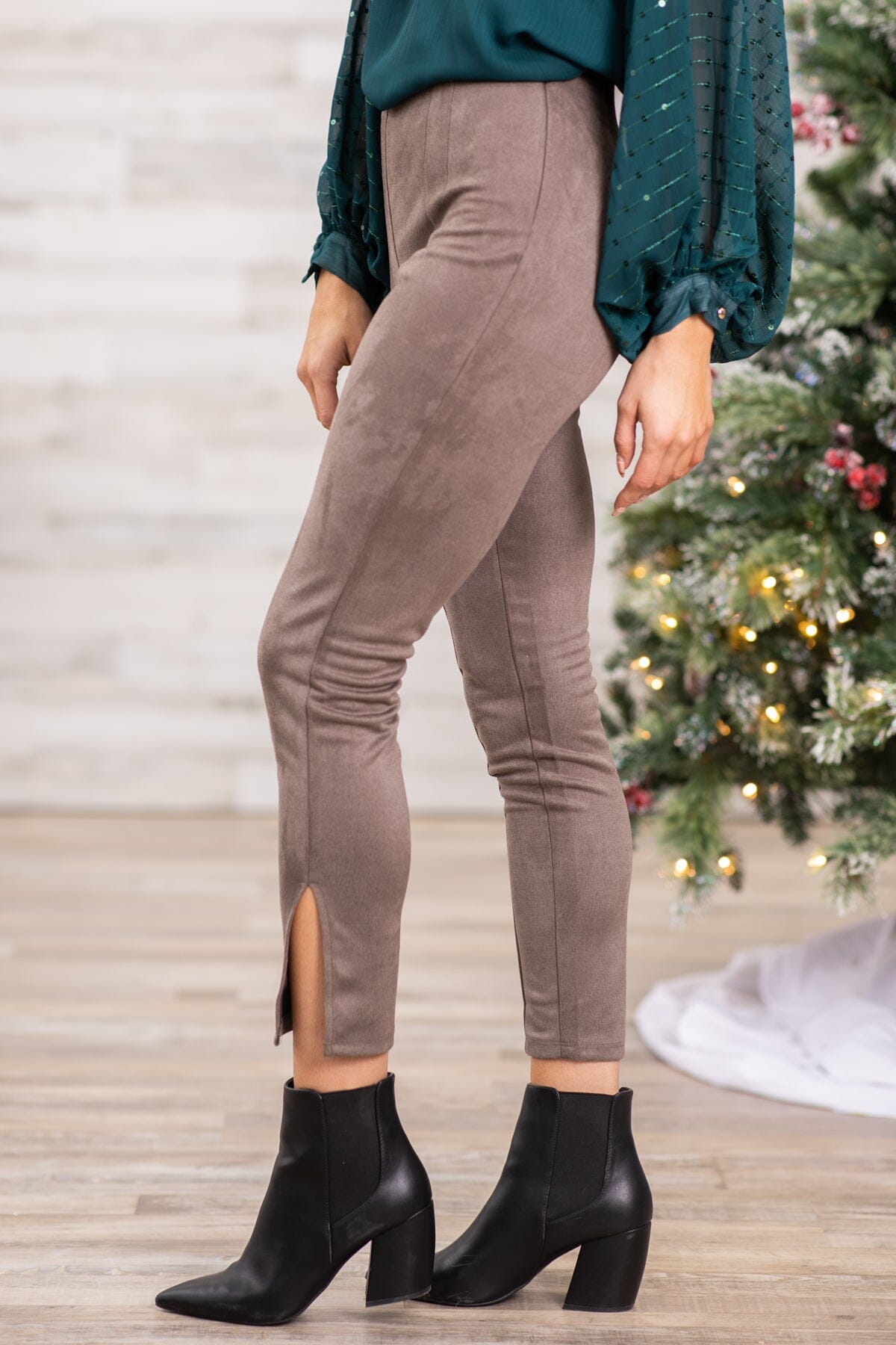 Taupe Faux Suede Side Zip Pants · Filly Flair