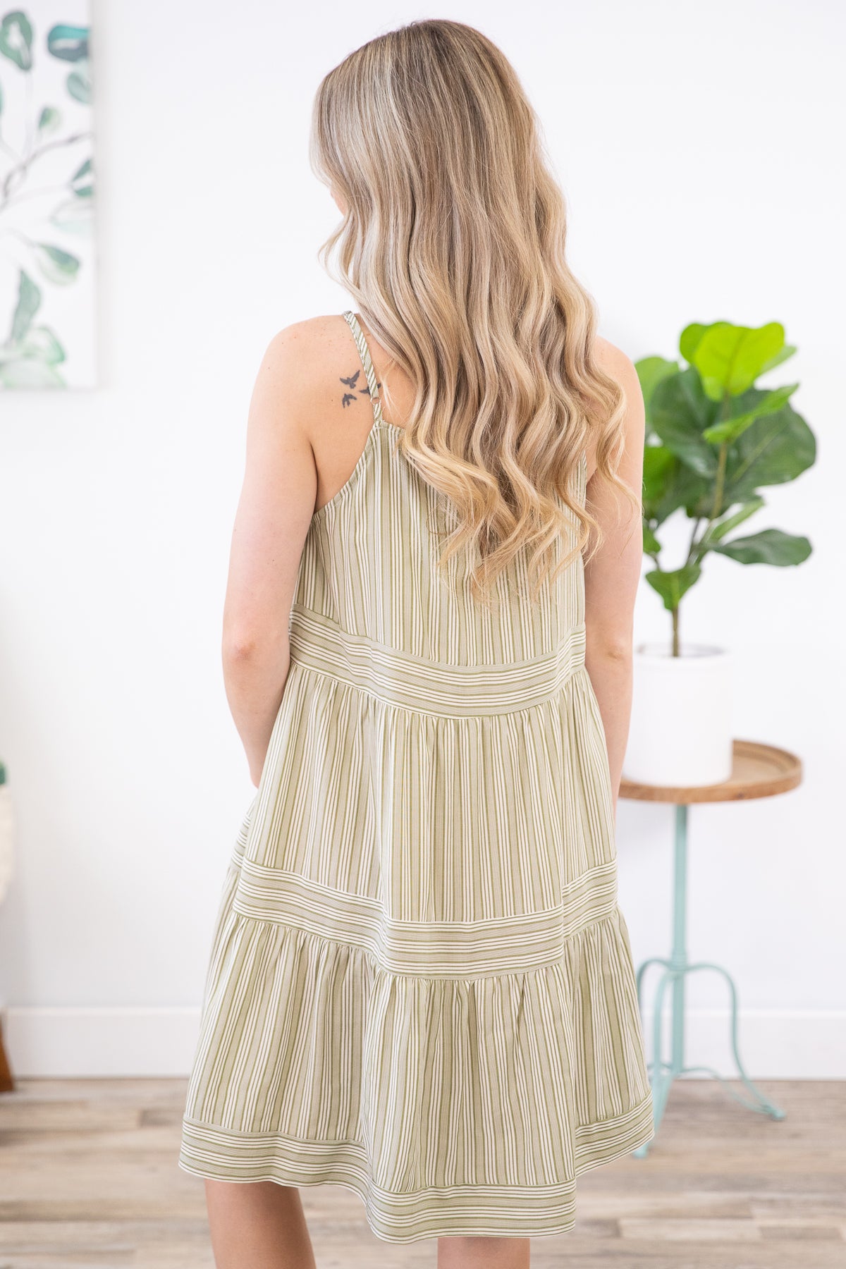 Sage and White Pinstripe Dress - Filly Flair