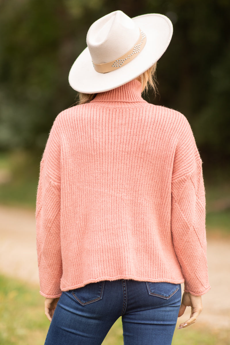 Coral Diamond Texture Turtleneck Sweater - Filly Flair