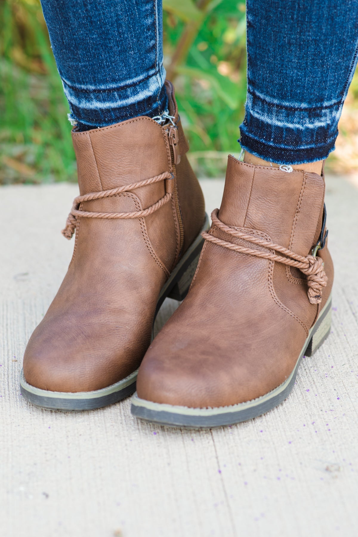 Brown Booties With Ankle Detail - Filly Flair