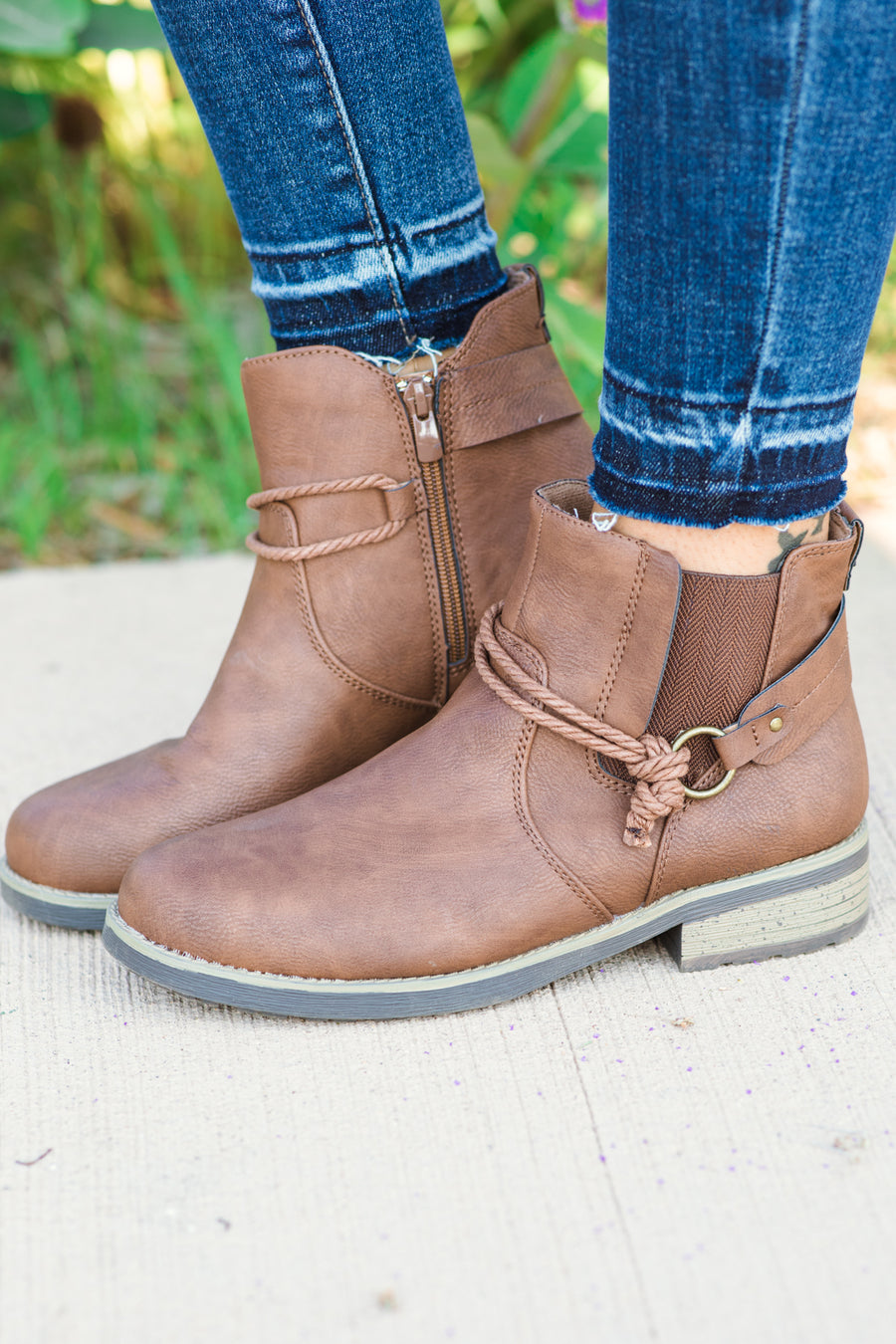 Brown Booties With Ankle Detail - Filly Flair