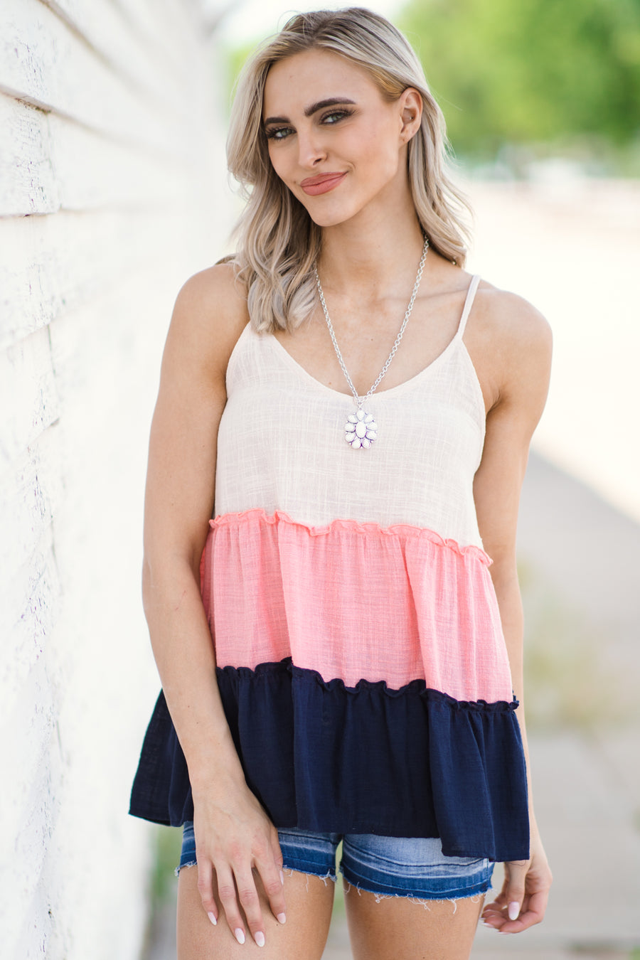 Navy and Baby Pink Colorblock Tiered Tank - Filly Flair