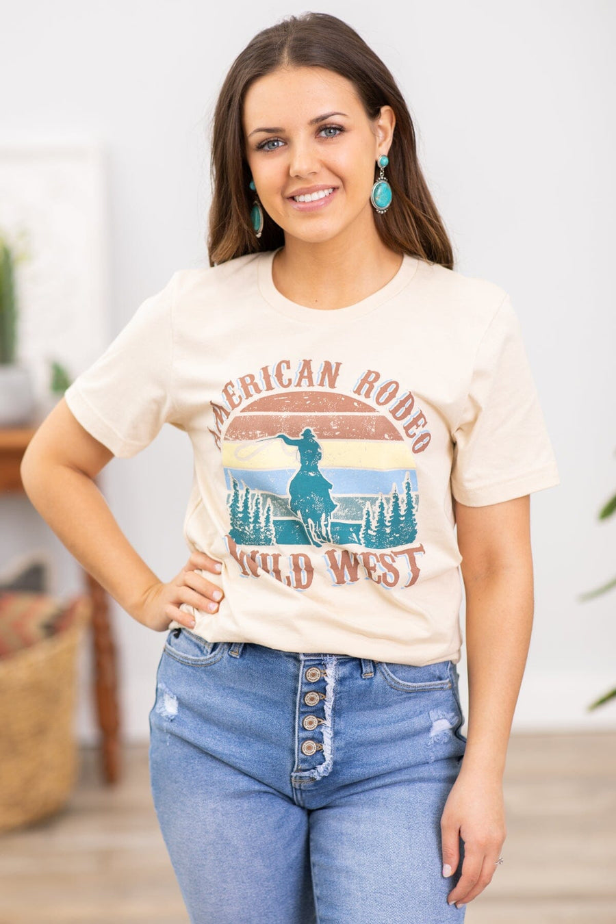 Beige American Rodeo Wild West Graphic Tee - Filly Flair