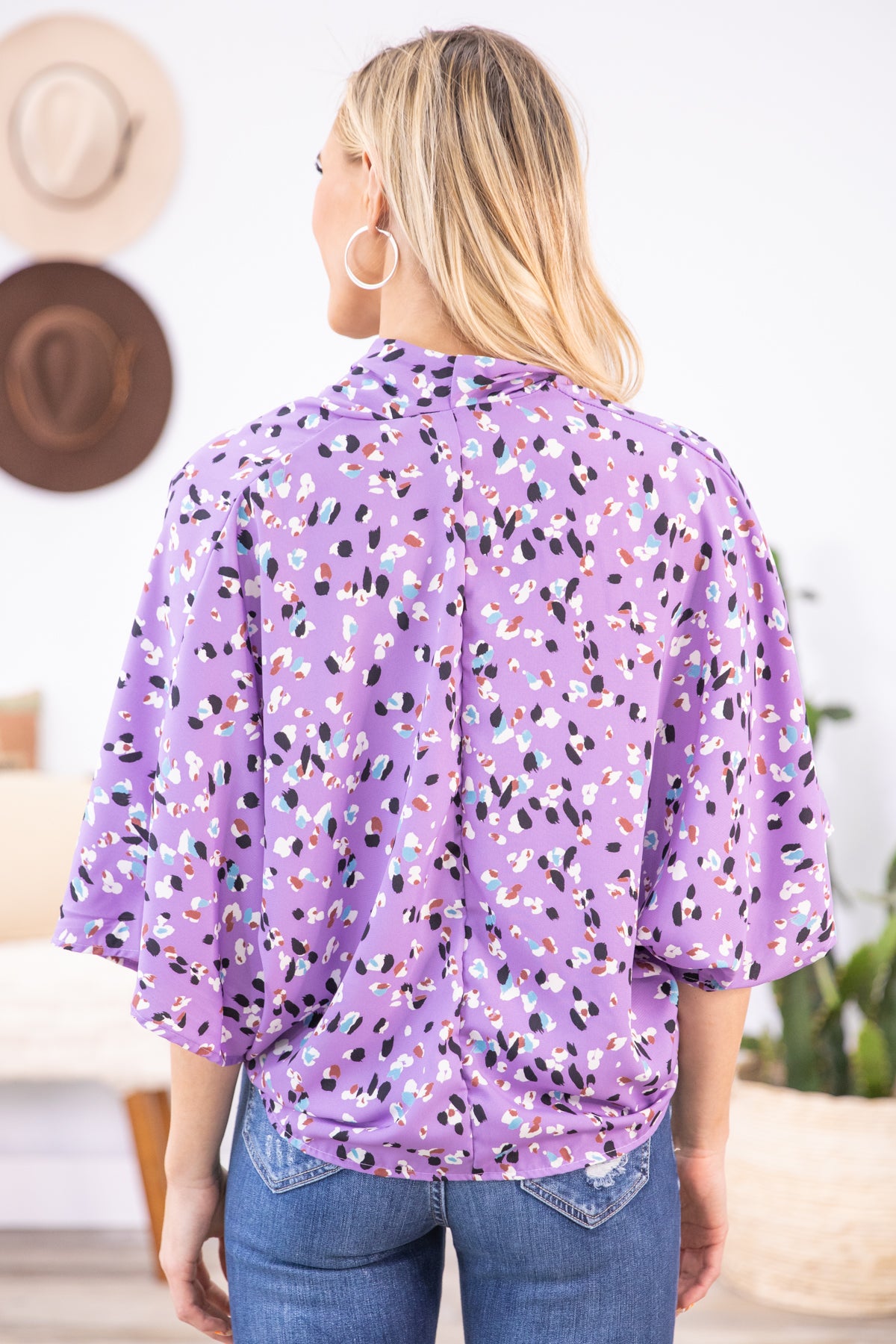Lavender Animal Print Drape Front Top - Filly Flair