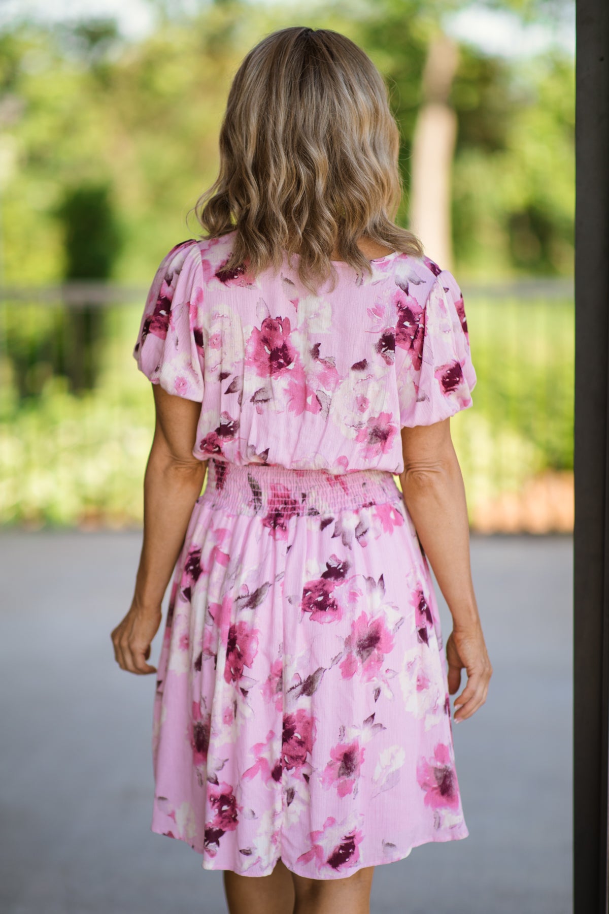 Baby Pink Floral Print Smocked Waist Dress - Filly Flair