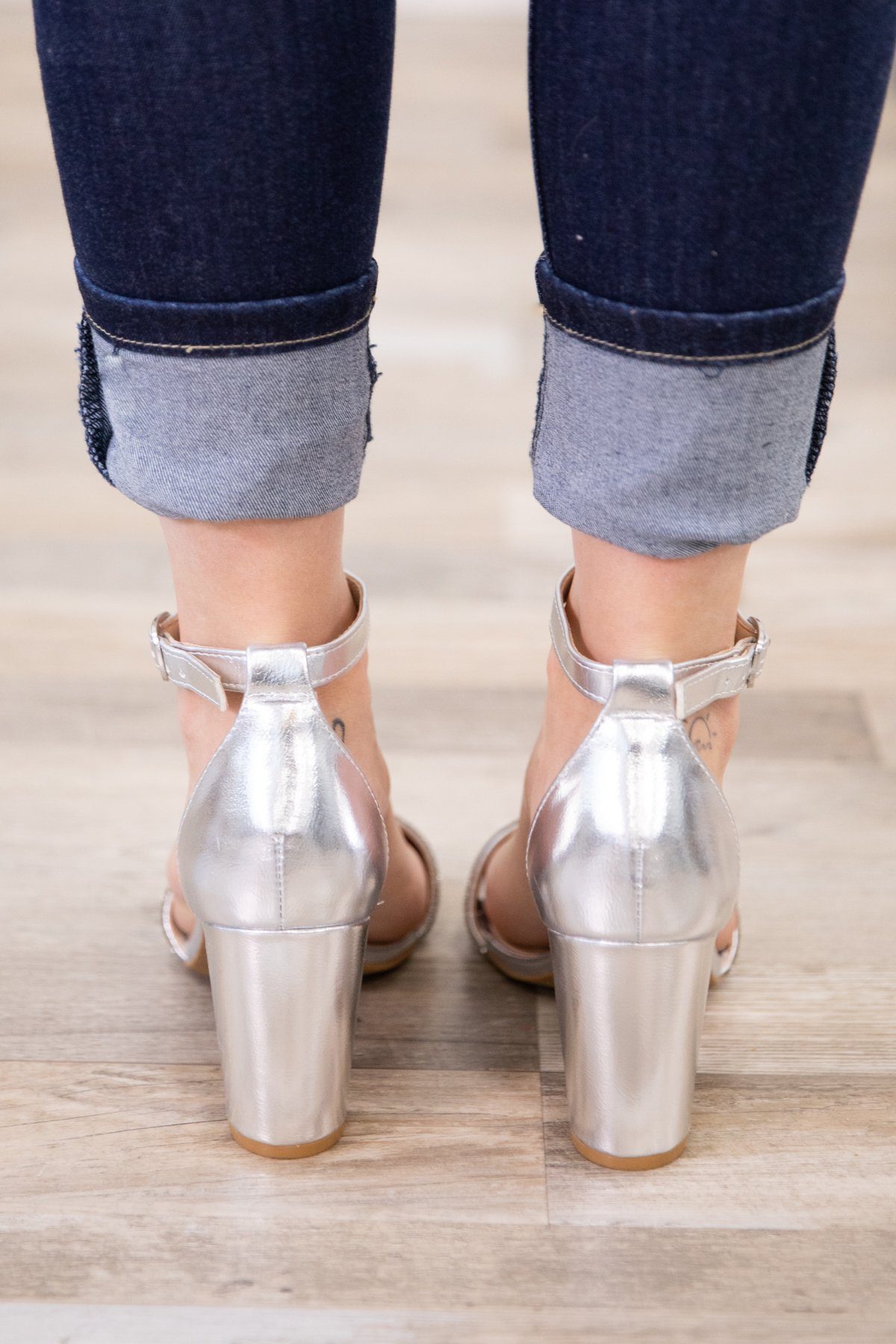 Silver Rhinestone Strap Heels - Filly Flair