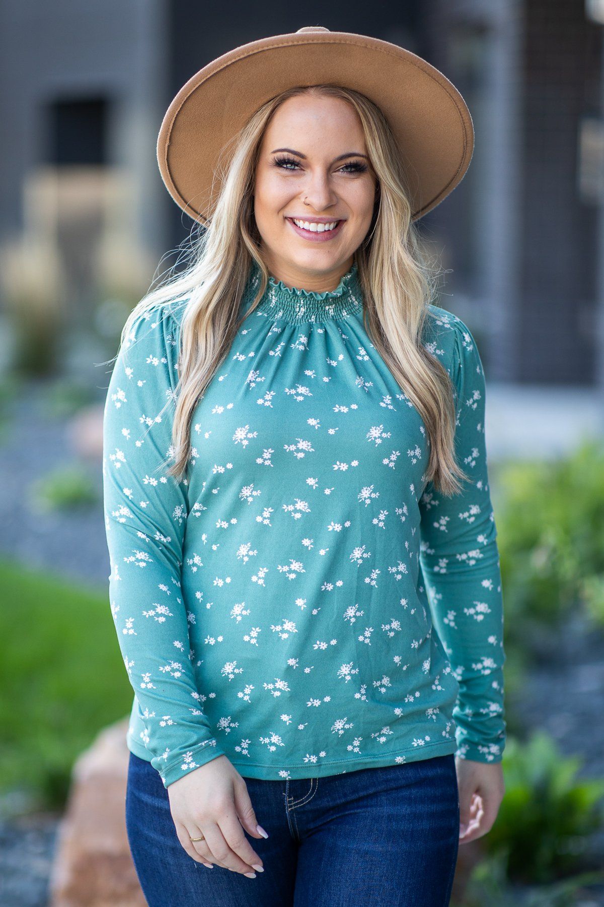 Jade Floral Print Smocked Neck Top - Filly Flair