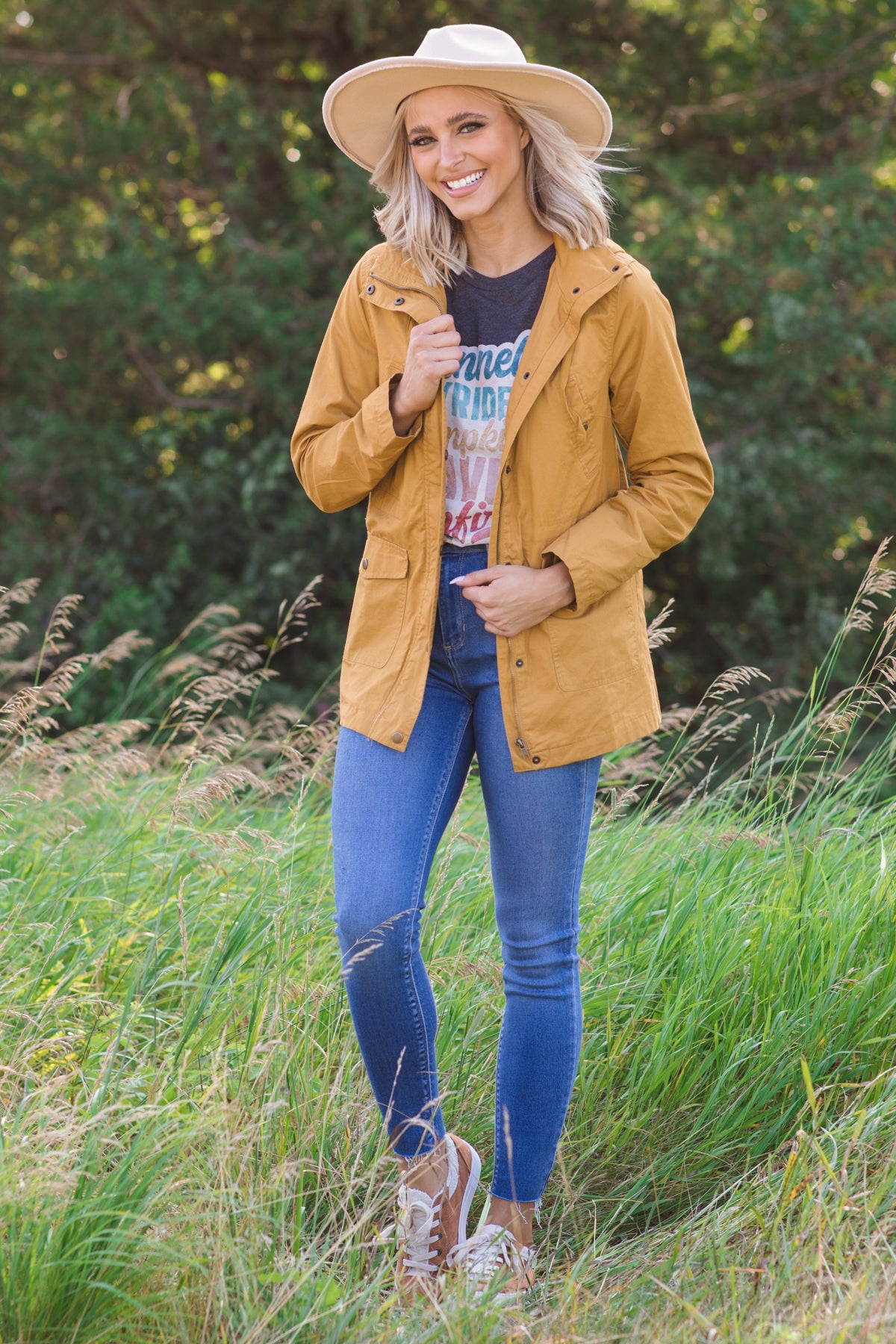 Mustard Anorak Plaid Lined Hood Jacket - Filly Flair