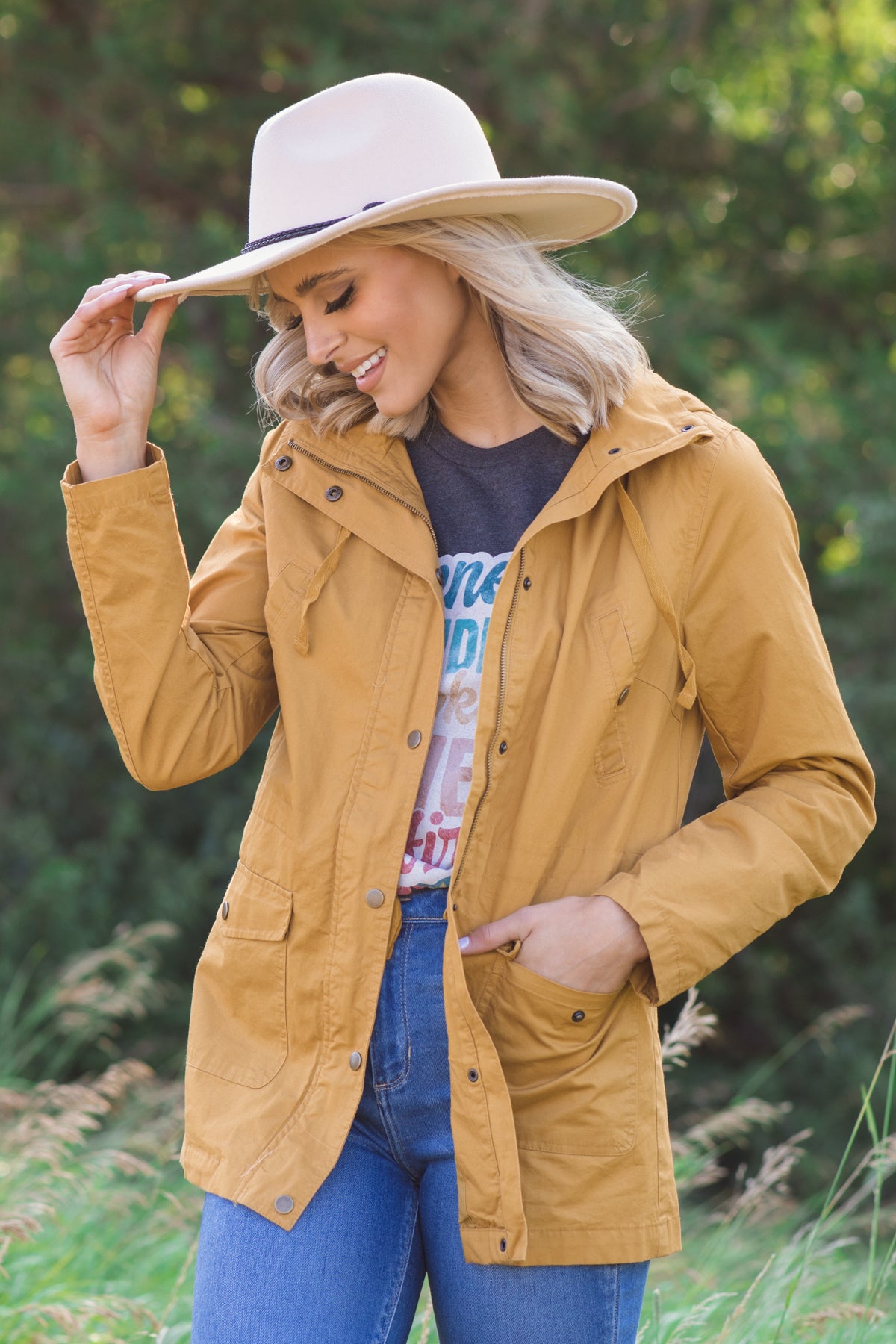 Mustard Anorak Plaid Lined Hood Jacket - Filly Flair