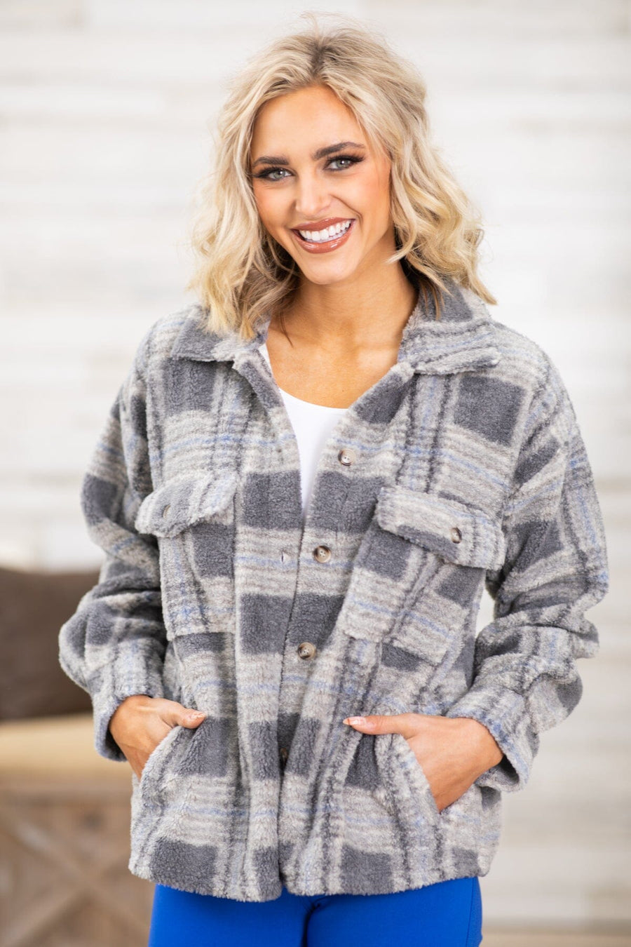Charcoal and Grey Abstract Plaid Shacket - Filly Flair