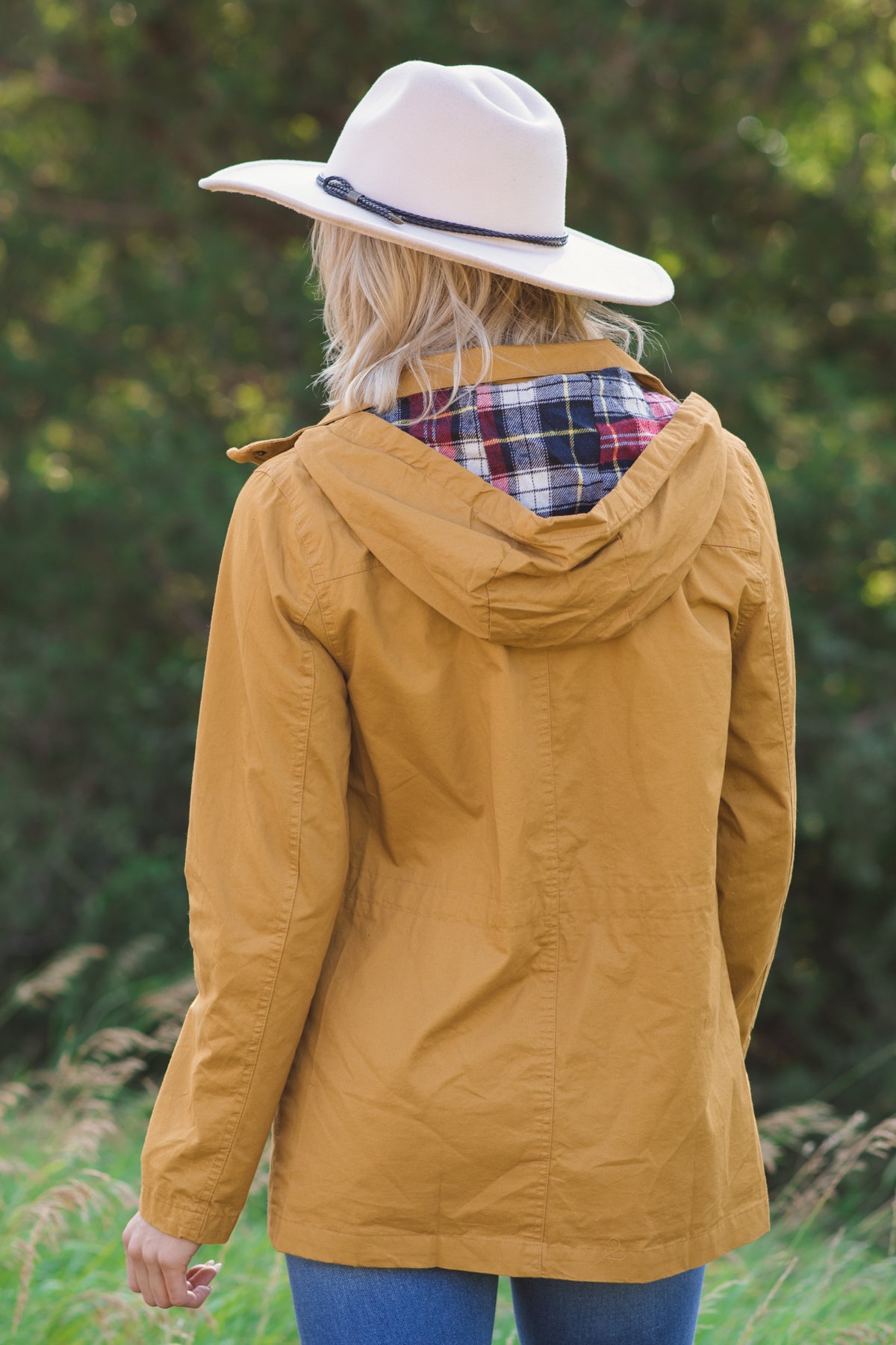 Mustard Anorak Plaid Lined Hood Jacket - Filly Flair