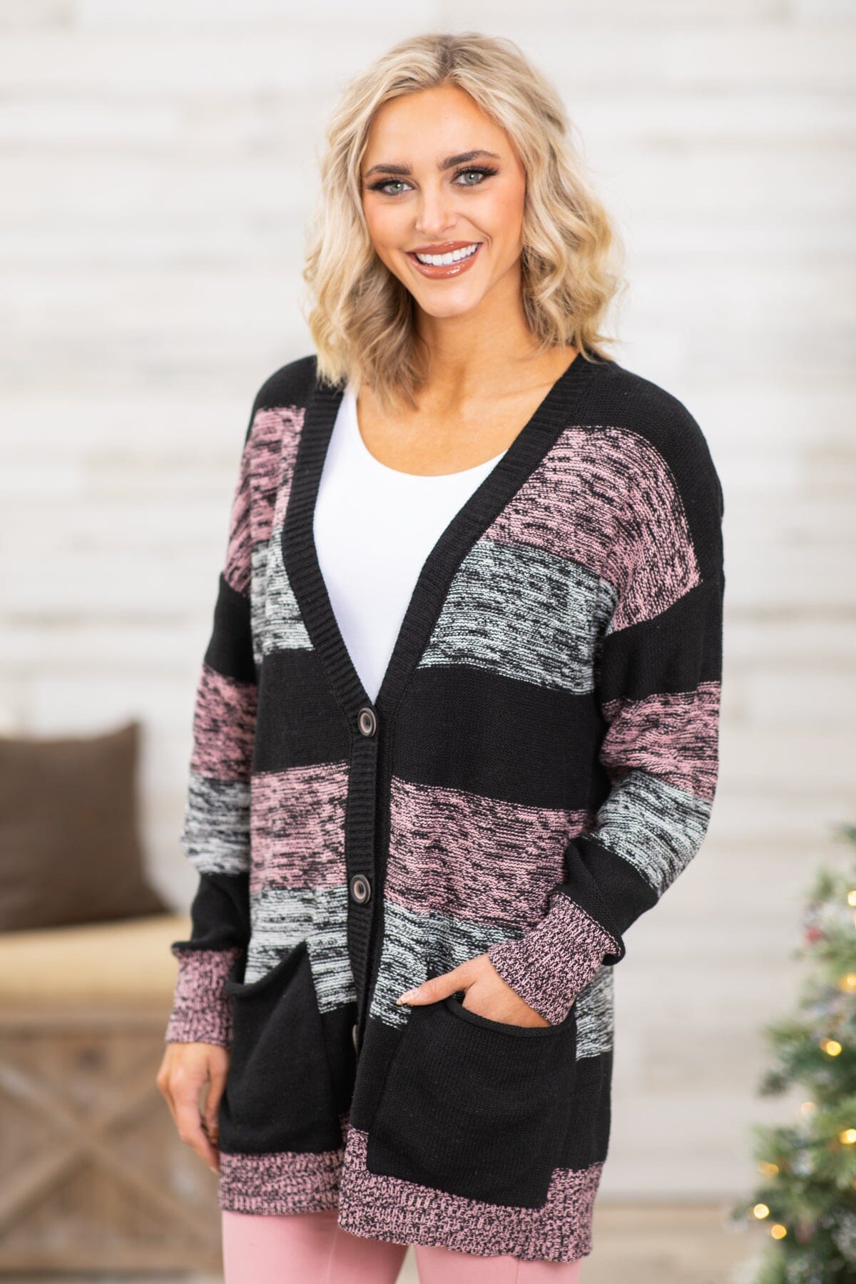 Black and Pink Melange Colorblock Cardigan - Filly Flair