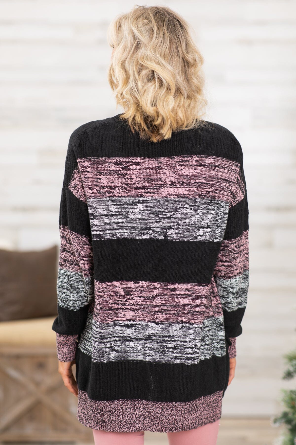 Black and Pink Melange Colorblock Cardigan - Filly Flair