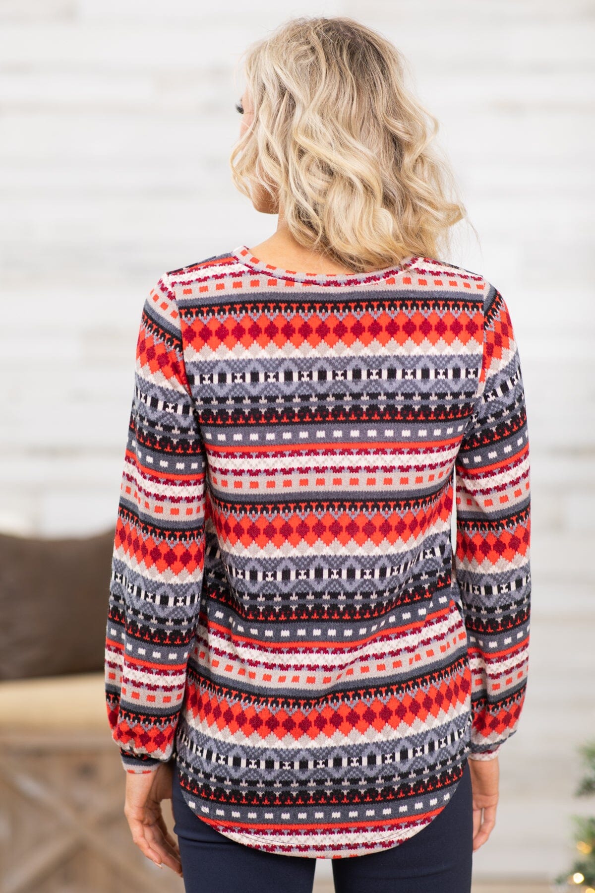 Red and Grey Aztec Stripe Top - Filly Flair