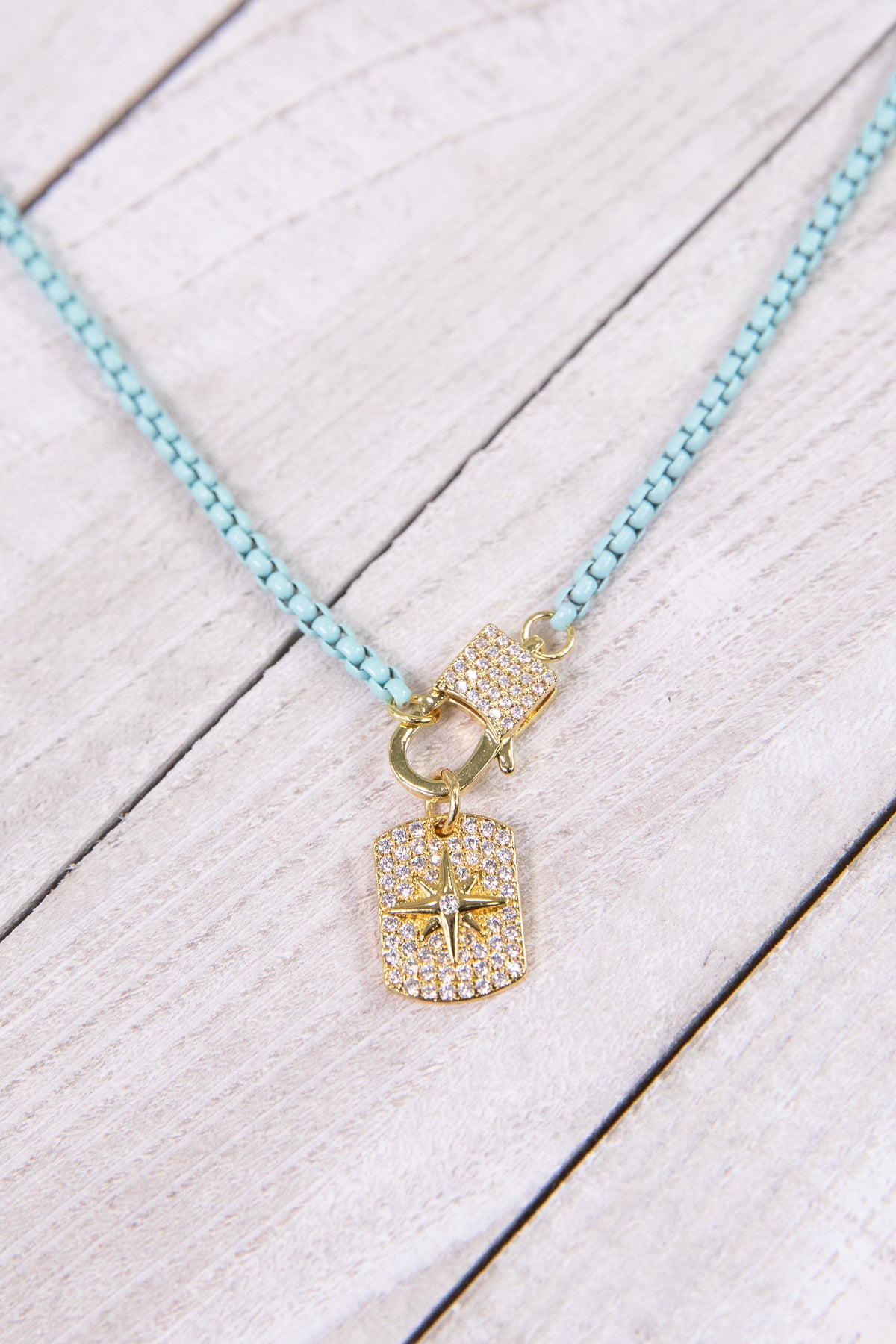 Sky Blue Locket Pendant Chainlink Necklace - Filly Flair