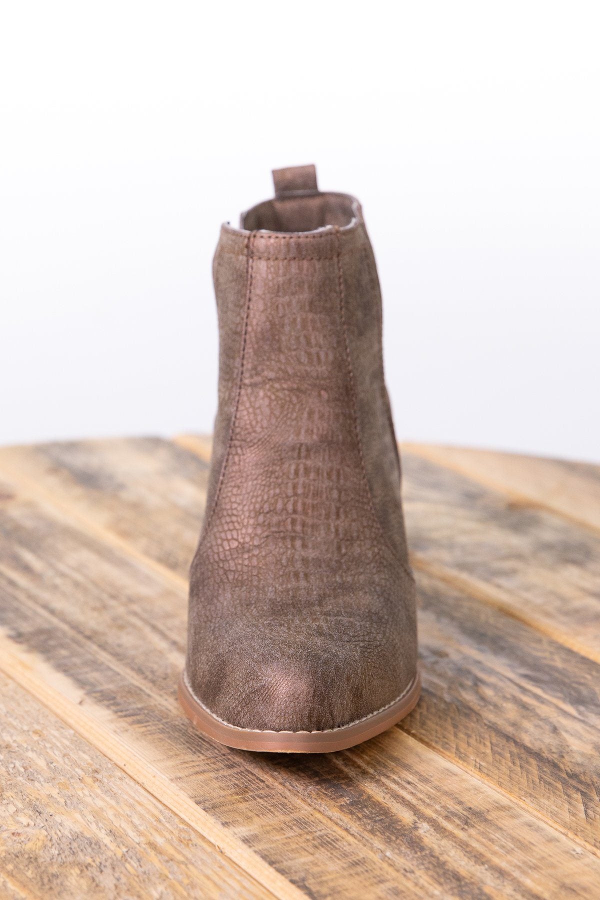 Bronze Snakeskin Texture Booties - Filly Flair