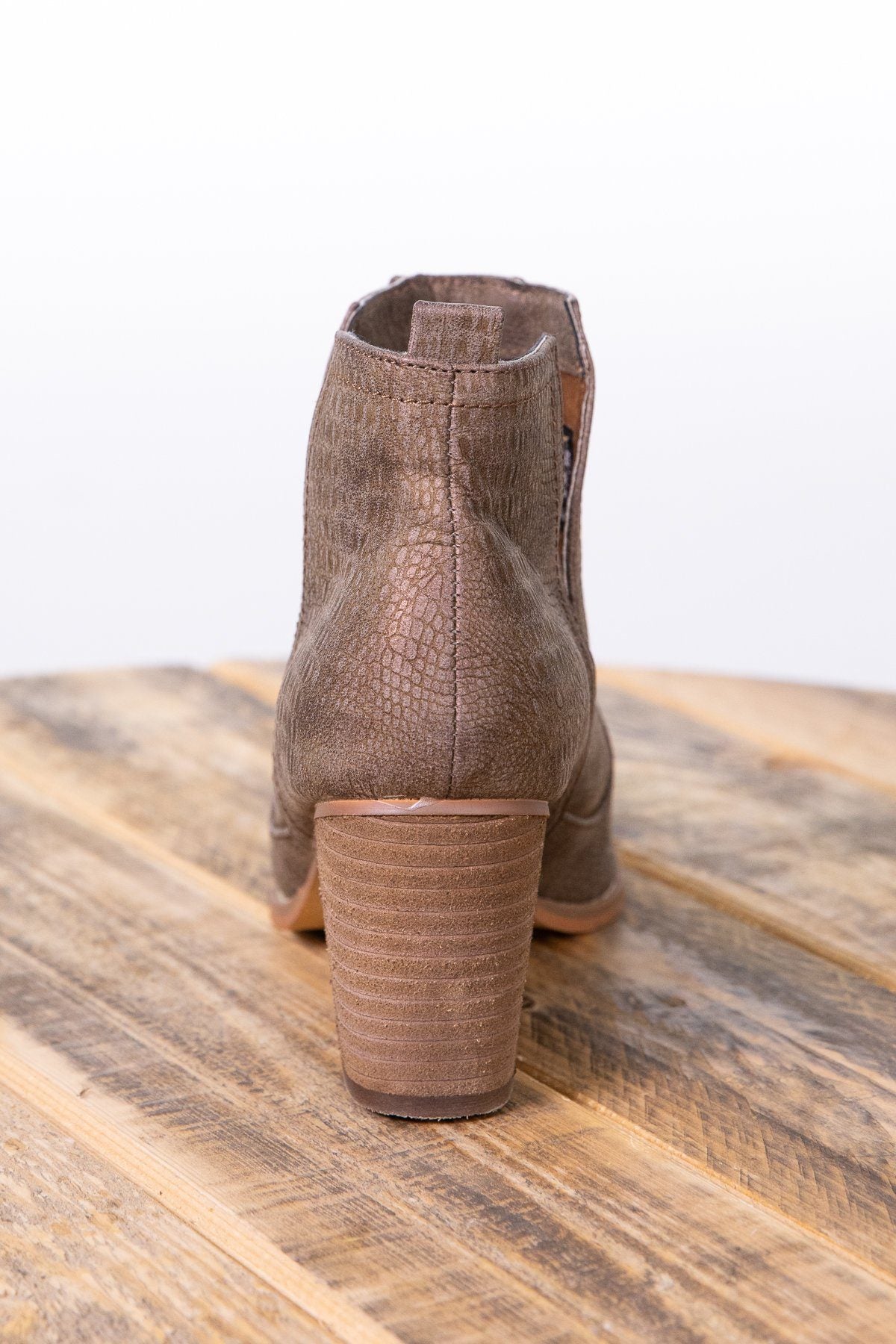 Bronze Snakeskin Texture Booties - Filly Flair