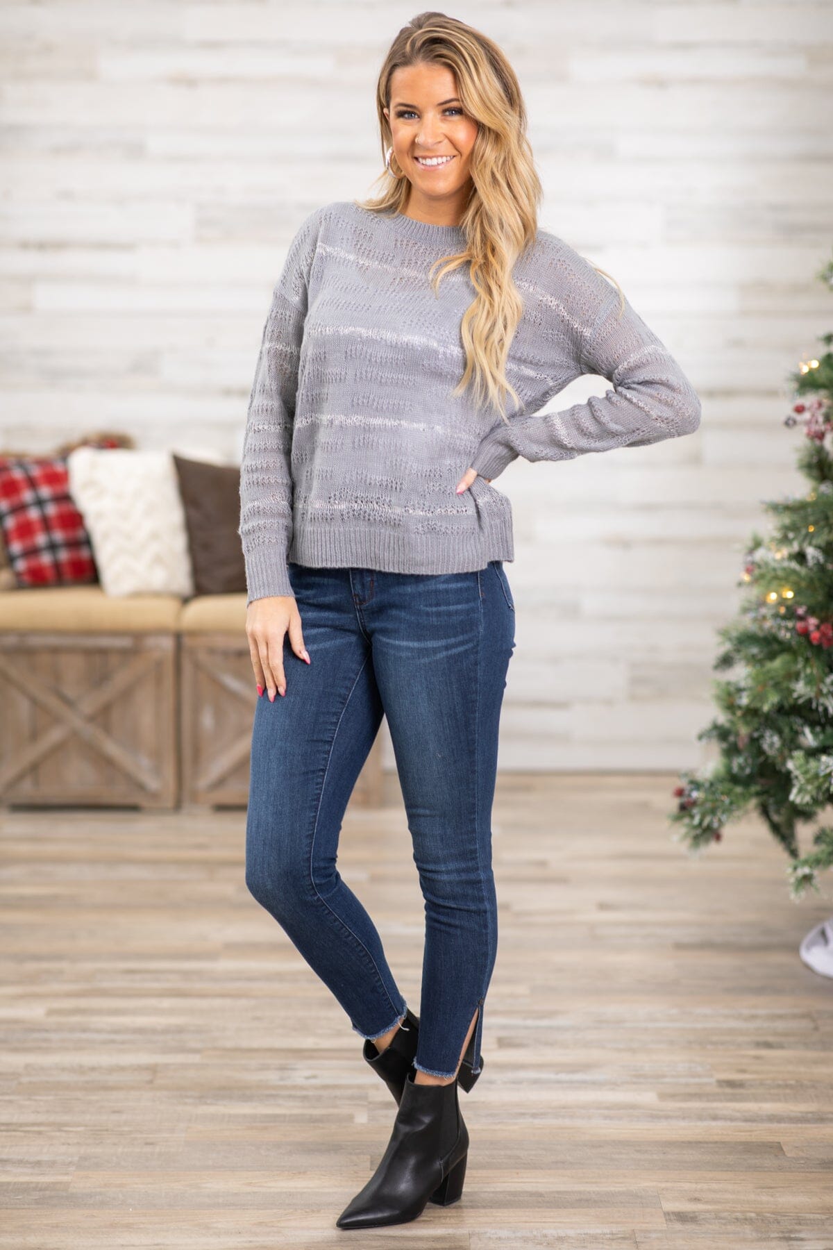 Steel Textured Stripe Sweater - Filly Flair
