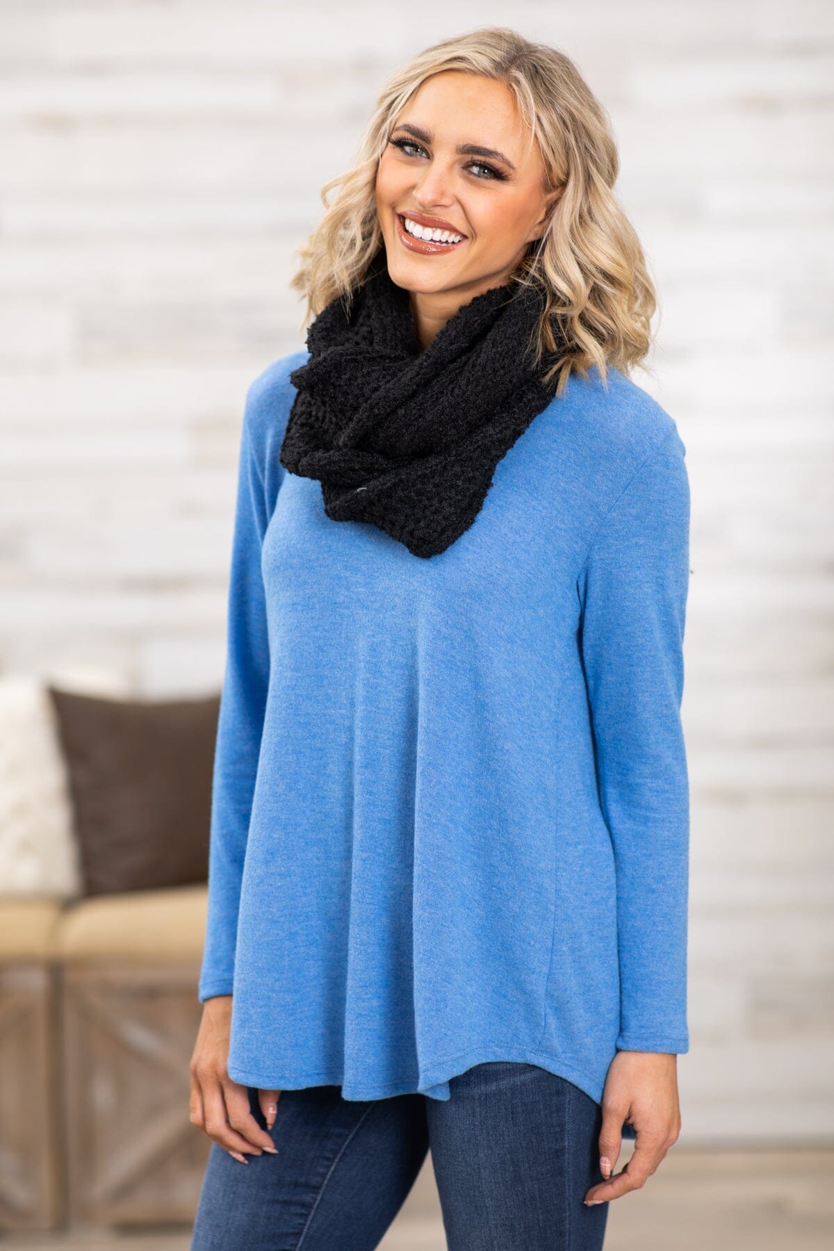 Cornflower Top and Black Infinity Scarf Bundle - Filly Flair