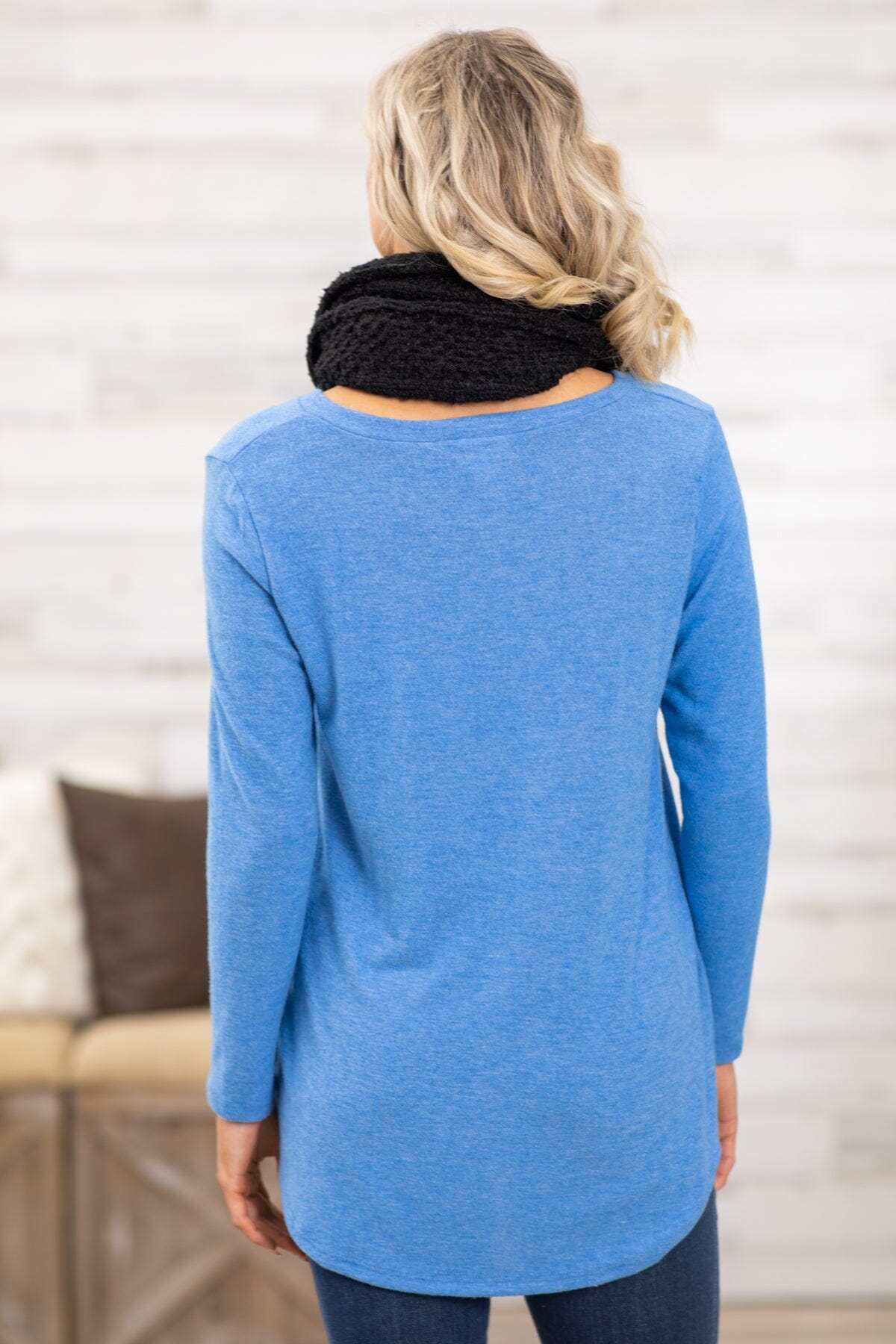 Cornflower Top and Black Infinity Scarf Bundle - Filly Flair