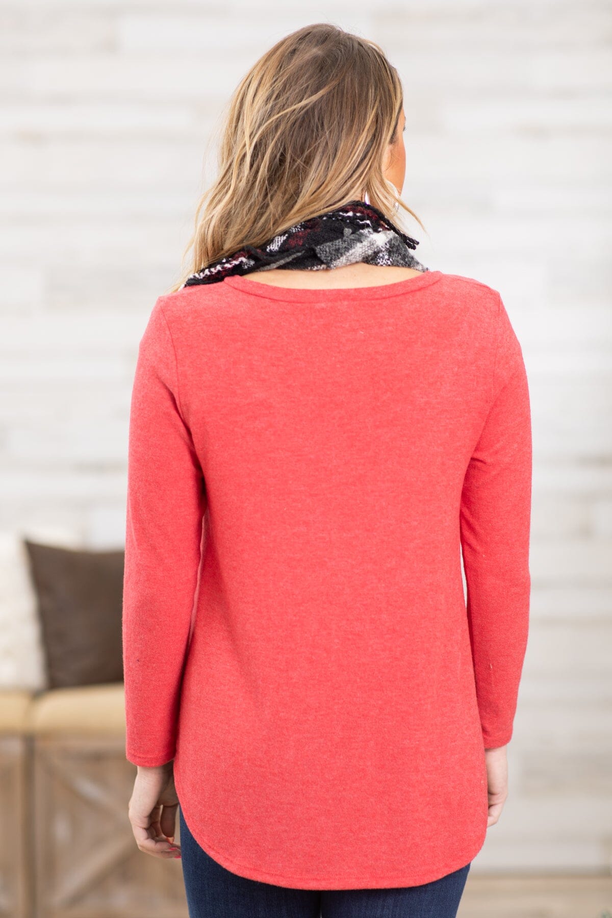 Red Top and Plaid Infinity Scarf Bundle - Filly Flair