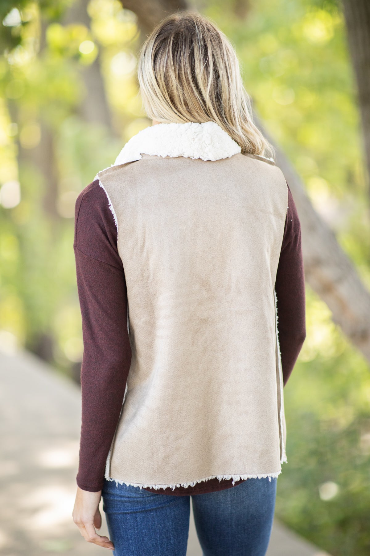 Tan Faux Suede Sherpa Lined Vest - Filly Flair