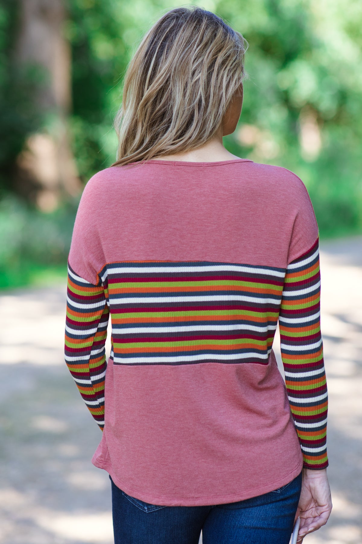 Wine Multicolor Stripe Detail Top - Filly Flair