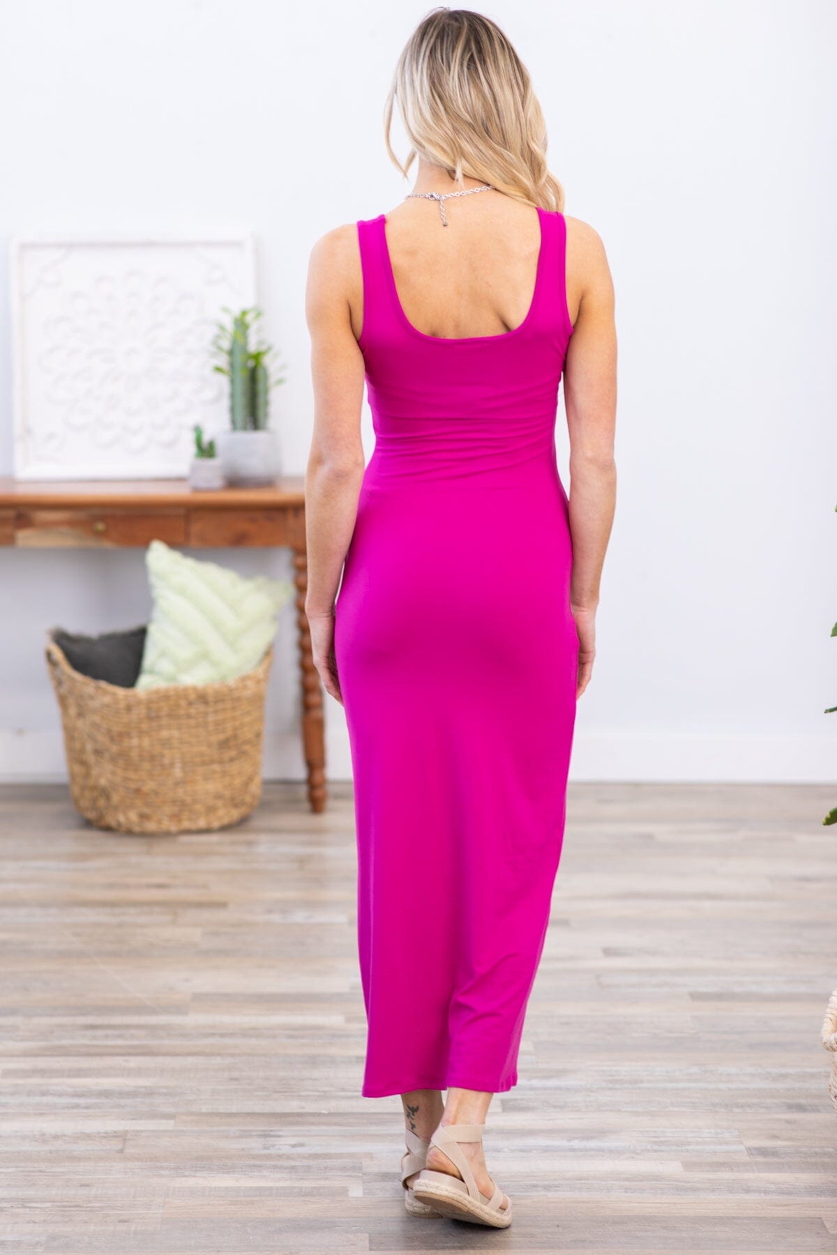 Fuchsia Scoop Neck Bodycon Maxi Dress · Filly Flair