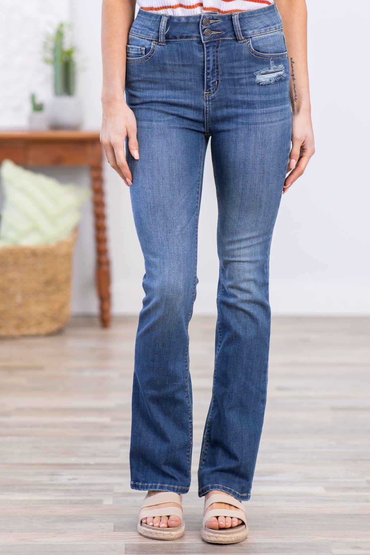 Cello Two Button High Rise Bootcut Jeans - Filly Flair