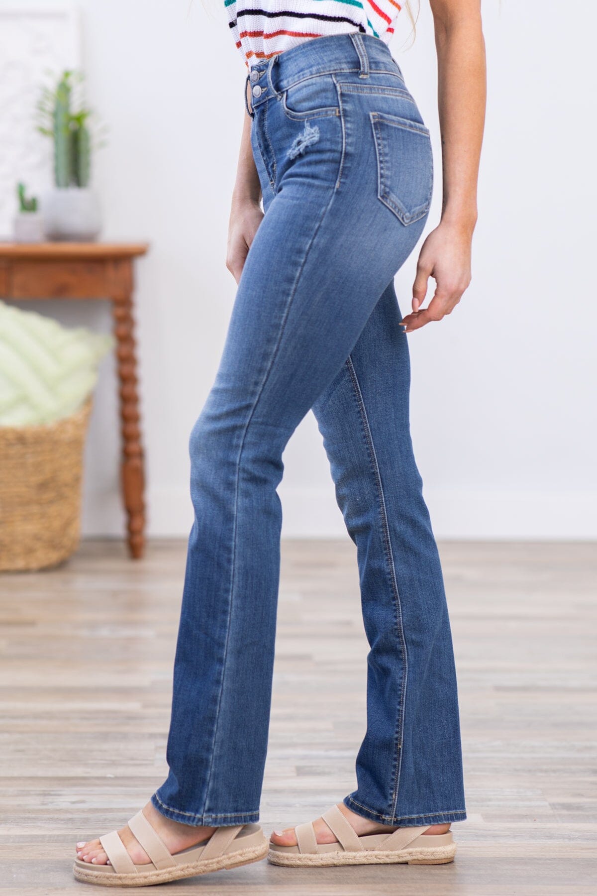 Cello Two Button High Rise Bootcut Jeans - Filly Flair