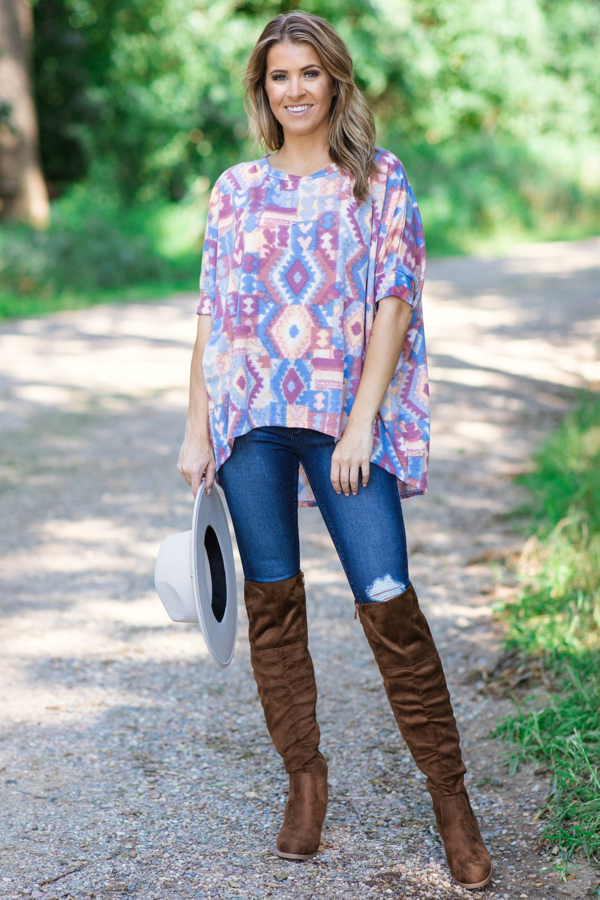 Dusty Rose and Peach Aztec Print Top - Filly Flair