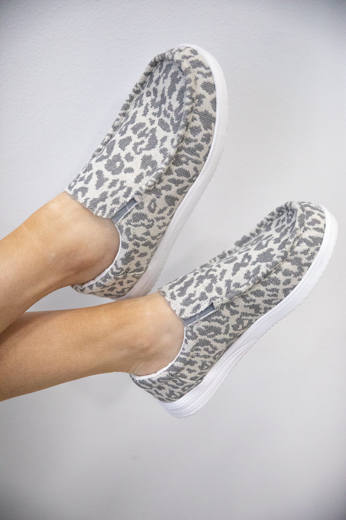 Grey Animal Print Slip On Shoes - Filly Flair