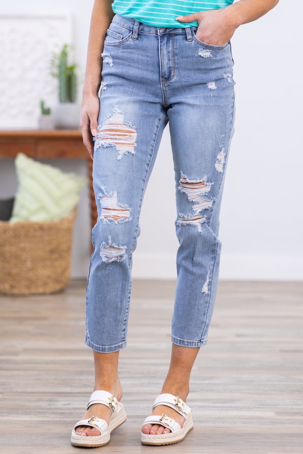 Judy Blue Boyfriend Jeans With Distressing - Filly Flair