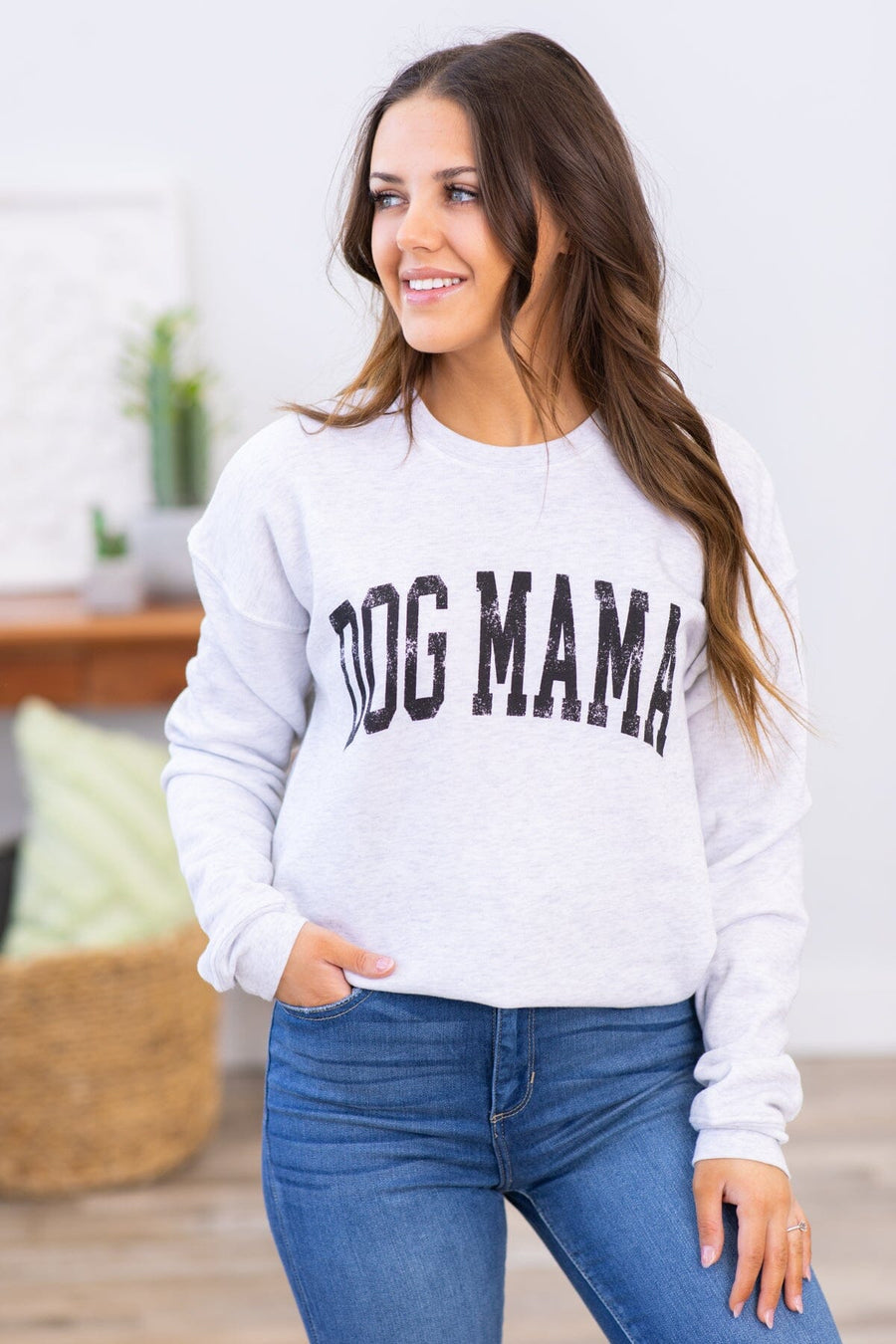 Light Heather Greay Dog Mama Grapic Sweatshirt - Filly Flair