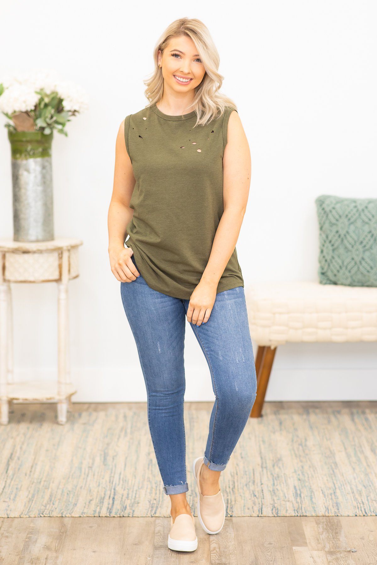 Nothing To Lose Tank Top in Olive - Filly Flair