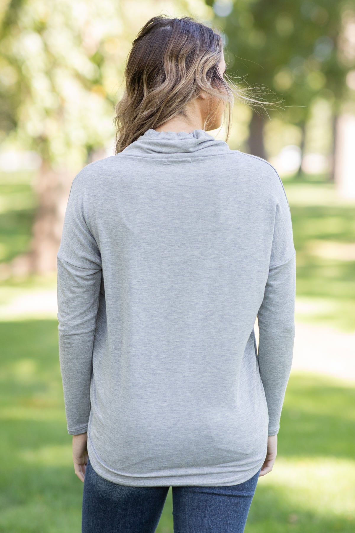 Grey Heathered Cowl Neck Top - Filly Flair