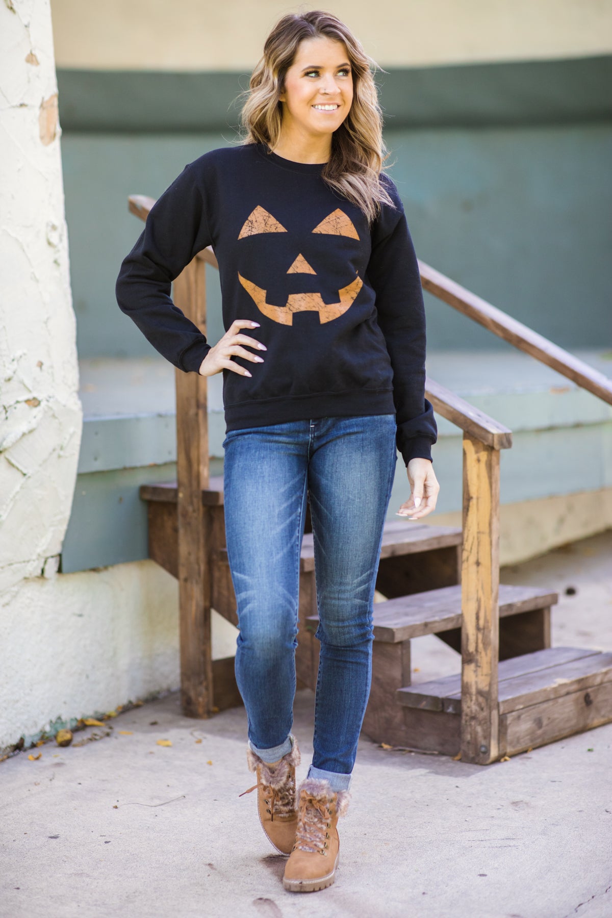 Black and Orange Pumpkin Graphic Sweatshirt - Filly Flair